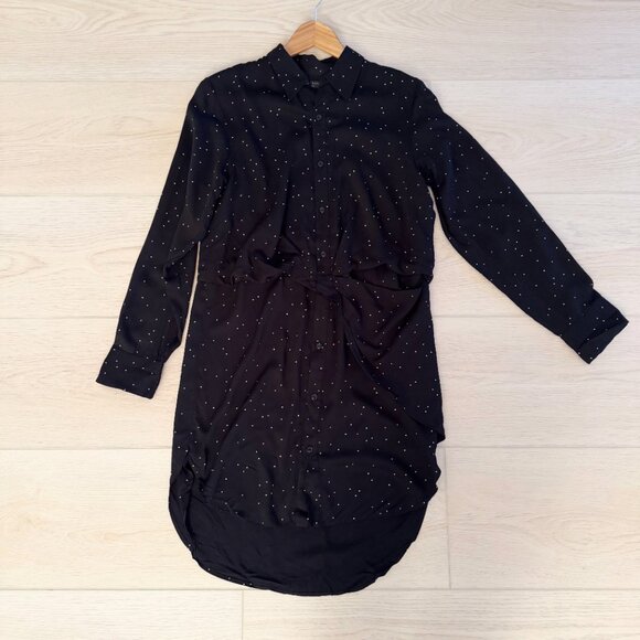 RAG AND BONE CROSS DOT PRINT BLACK DRAPE SHIRT DRESS SIZE SMALL - Picture 6 of 6